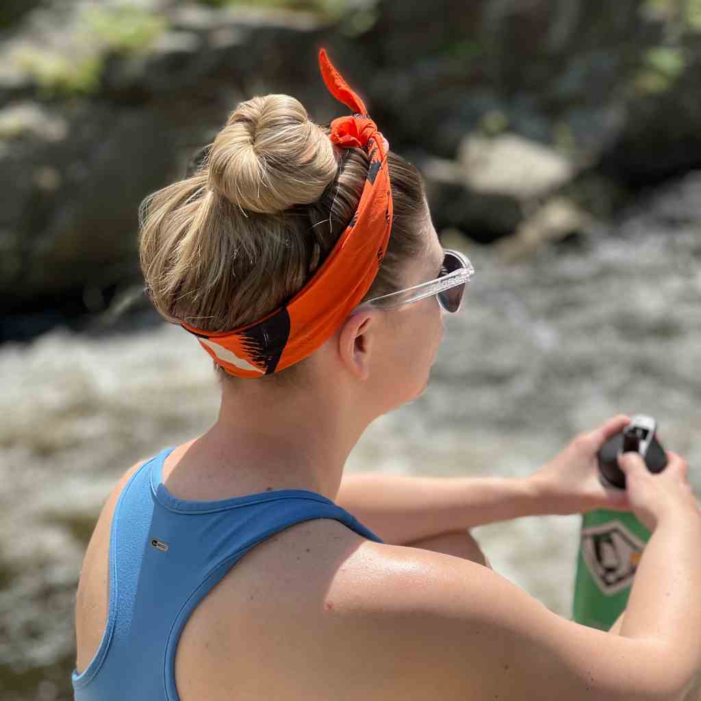 Ben's Tick & Insect Repellent Bandana with Insect Shield woman wearing on head